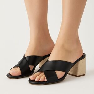 L'INTERVALLE Black Crisscross Jute Block Heel Sandals Slip-On Boho Summer - 8